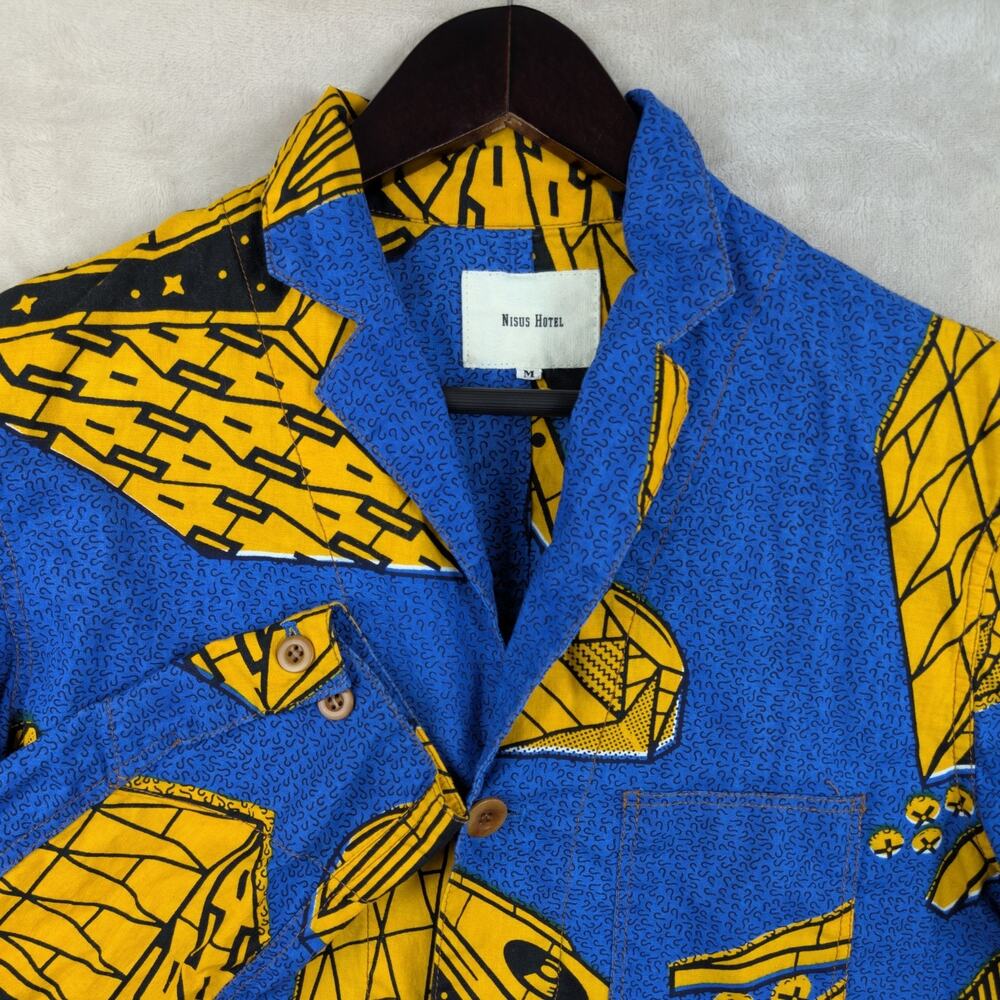 Nisus Hotel Japan African Wax DKJ Turntable Print Shirt Men's M Rare *flaw*